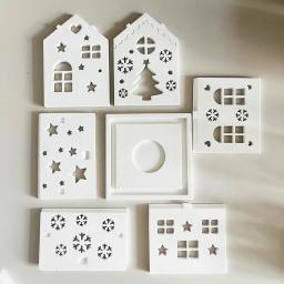 Floco de neve casa vela suporte de copo moldes de concreto árvore de natal artesanato arte gesso molde de gesso oco para fora estrelas casa fazendo molde - Image 4