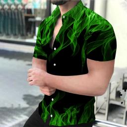 Camisa solta de manga comprida masculina, chama impressão 3D, tops grandes, botão respirável, moda casual, nova, verão - Image 3