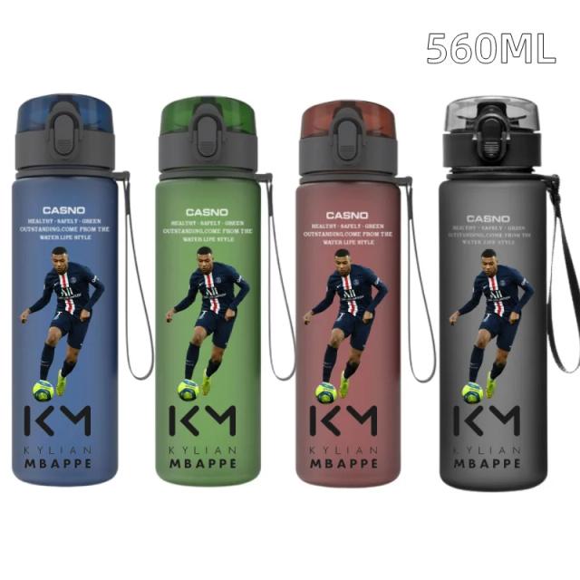 560ml estrela de futebol à prova de vazamento esportes copo de água messi ronaldo garrafa de água potável com corda portátil esportes fitness presente