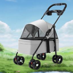 Dobrável Outdoor Pet Stroller, Gato e Cão Trolley, Leve, Respirável, 4 Rodas, Pet Supplies Fabricante, Venda Quente - Image 4
