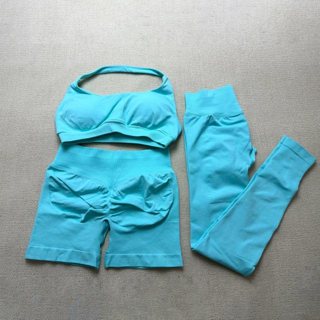 Conjunto Esportivo Feminino Nclagen: 2 ou 3 Peças de Roupas de Ginástica para Treino com Impacto - Sutiã e Calças Curtas Scrunch Booty