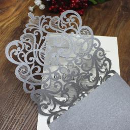 Convite de festa personalizado roya cinza branco corte a laser bolso com diamante casamento cartão de aniversário decoração para casa papel 50 conjuntos - Image 4