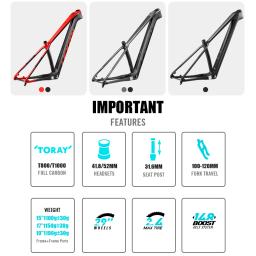 Lexon quadro mtb de carbono completo 29er bicicletas mountain bike hardtail t1000 29 142*12 ou 148*12mm boost ciclismo conjunto quadros - Image 6