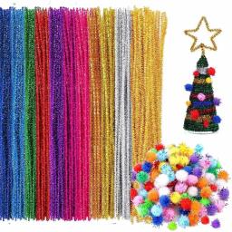Glitter cores sortidas hastes de chenille 1cm pompons limpadores de cachimbo para materiais de arte diy artesanato para crianças classe - Image 1
