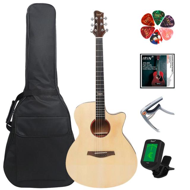 Violão Acústico e Folk IRIN: Saco, Painel de Madeira Spruce, Cordas, Capo e Acessórios - 41" 6 Cordas