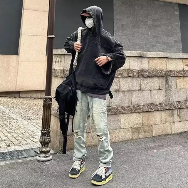 Casaco Masculino Corta-Vento com Capuz: Jaqueta Anorak Original para Acampamento e Outono