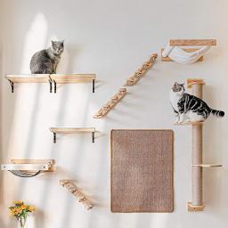 1pcCat Coçar Escalada Post Wall-montado Cat Hammock Bed Pet Móveis Kitten Wall Shelf Set Cat Perch Madeira Cat Tree House - Image 6