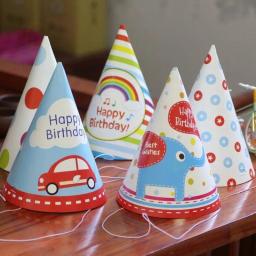 10 pçs bebê criança arco-íris festa de aniversário chapéu chlid coroa decoração boné de papel padrão dos desenhos animados festival colorido chapéu de aniversário - Image 1