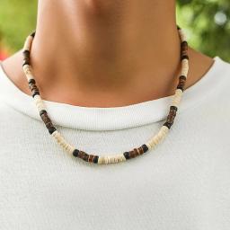 Moda masculina verão praia contas de madeira surfista colar simples geométrico tribal étnico artesanal corrente steampunk masculino jóias presente - Image 1