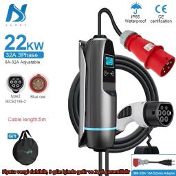 Khons-Carregador portátil para carro elétrico, Caixa de carregamento EVSE, Wallbox 32A CEE Plug, 3 fases, 22kW, tipo2 - Image 1