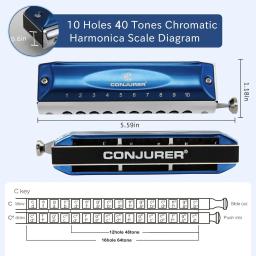 CONJUER-Harmônica Cromática para Crianças e Adultos, 10 Buracos, 40 Tons, Harmônica, C, Iniciantes - Image 3