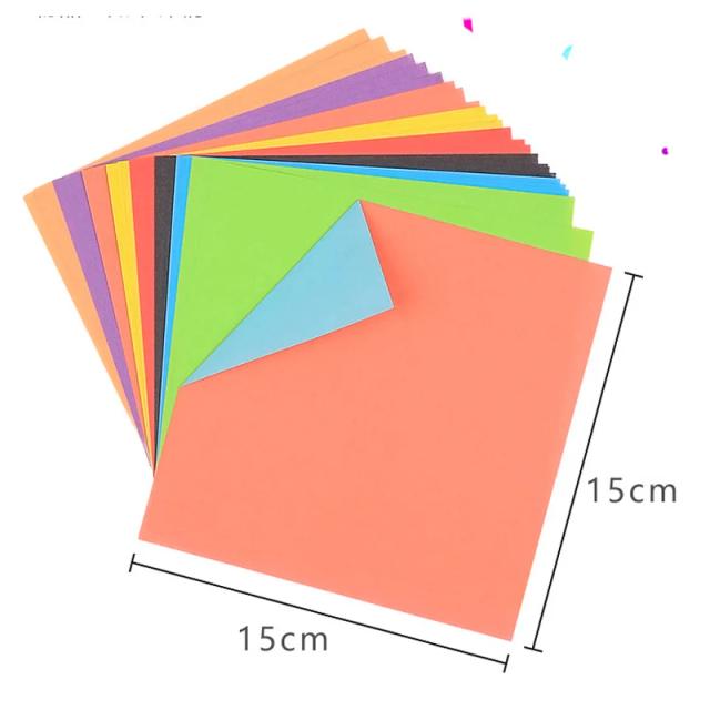 Papel Origami Dupla Face Colorido 15x15cm para Crianças - 24 Peças de Material Artesanal Ideal para Festas e Casamentos