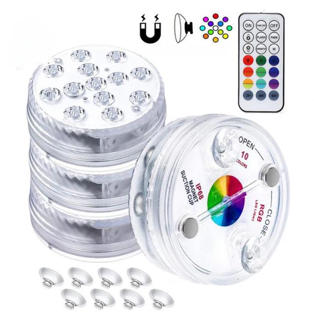 Luz Submersível RGB com Ímã e Ventosa – Iluminação Noturna para Lagoa, Aquário e Fonte com 16 Cores e 13 LEDs