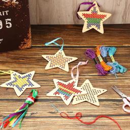 Conjunto De Marcador De Bordado Cruz De Madeira, Estrela Pendurada, Artesanal, Pintura Infantil, Artesanato De Natal, DIY - Image 1
