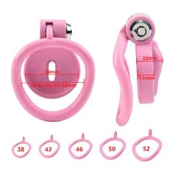 Masculino Penis Chastity Cage Set, Bird Cage Belt, Bondage Slave for Man, Pink Lock Ring, 5 tamanhos Anéis, Melhoria Lock Ring, Sex Toy - Image 6
