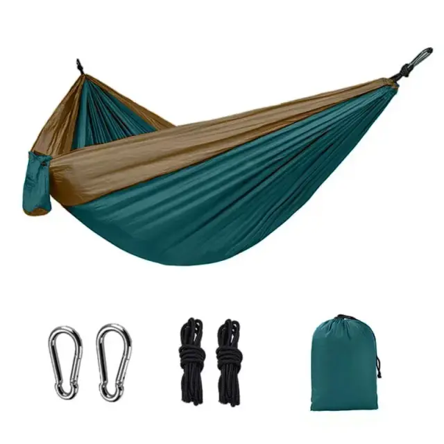 Rede dupla portátil ultraleve de nylon para acampamentos e aventuras ao ar livre, ideal para viagens, caminhadas e praia