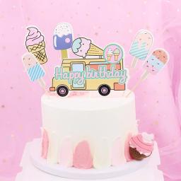 Cartão De Inserção De Bolo Para Festa De Aniversário, Decoração De Festa De Praia, Mesa De Sobremesa, Carro De Sorvete - Image 3