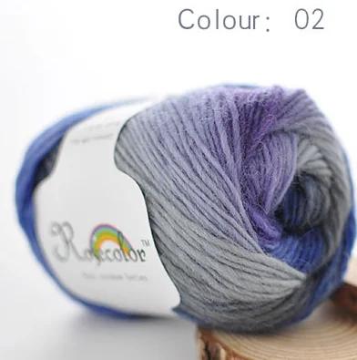 Fios de lã merino para tricô, artesanato de pelúcia DIY, cor arco-íris, chapéu cachecol e gorro, 100% lã merino, 50g por bola - Image 1