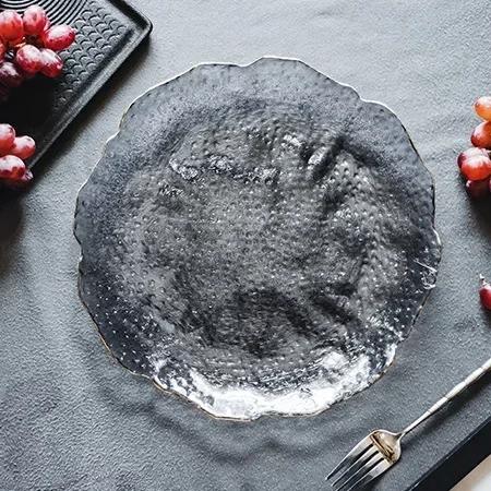 Prato de vidro irregular pratos de jantar ouro pratos de vidro criativo tigela de salada placa transparente tigela de vidro e prato conjunto sobremesa