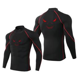 Camisa de manga comprida de compressão masculina, gola alta, treinamento de ginástica, corrida, secagem rápida, musculação, roupas esportivas - Image 1