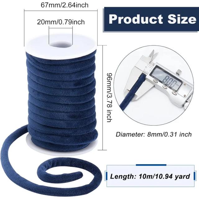 Cabo de Veludo Verde Escuro 10m x 8mm para DIY e Artesanato - Rolos de Veludo Redondo para Gargantilhas