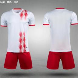 Conjunto personalizado de camisa e shorts de futebol de manga curta, Brand Wear, azul, vermelho e branco, modelo 8640, 23-24, verão - Image 6