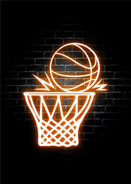Pôsteres e Impressões de Basquete com Neon, Pintura em Lona e Murais Modernos para Decoração do Quarto Juvenil