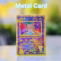 Pokemon cartão de metal pokemon letras ouro ferro jogando cartas gengar vmax rayquaza charizard pikachu vstar anime jogo presente brinquedos do miúdo - Image 1