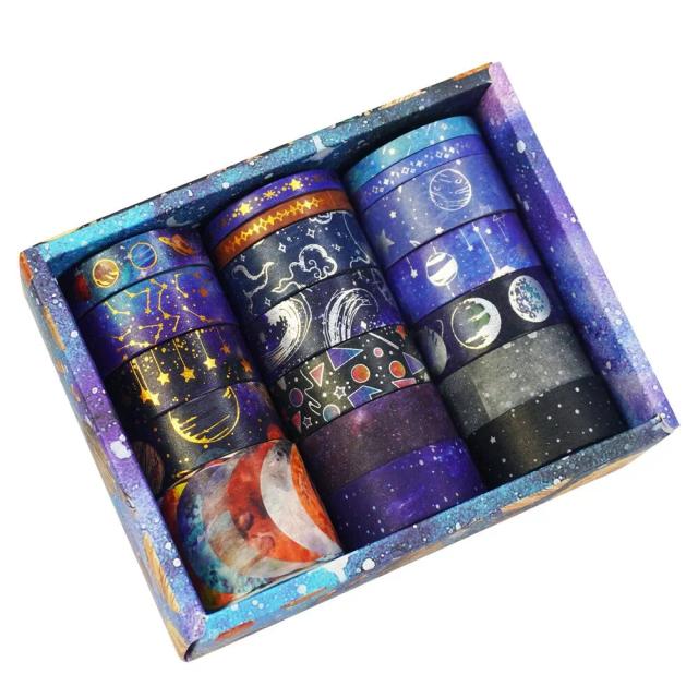 Fitas Washi Temáticas Céu Estrelado para Diário Decorativo e Artesanato DIY - Conjunto com 19 Rolos