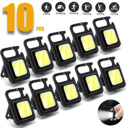 Portátil Keychain Light, Mini Multifuncional Camping Lanterna, USB recarregável, LED de trabalho, Bright COB, Pocket Clip Lanterna, 1-10pcs - Image 1