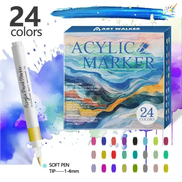Canetas Marcadoras de Arte Acrílica em 12 a 80 Cores para Pintura em Rochas, Cerâmica, Vidro e Madeira - DIY e Artesanato para Crianças
