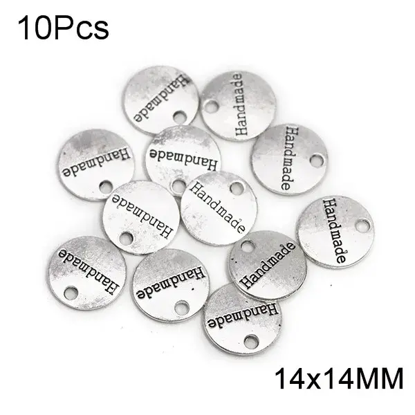 Conjunto de 10 Etiquetas Metálicas Artisanais 14x14mm em Prata e Bronze para Laços de Cabelo, Decoração de Chapéus e Sacos - Feitas à Mão com Furos.
