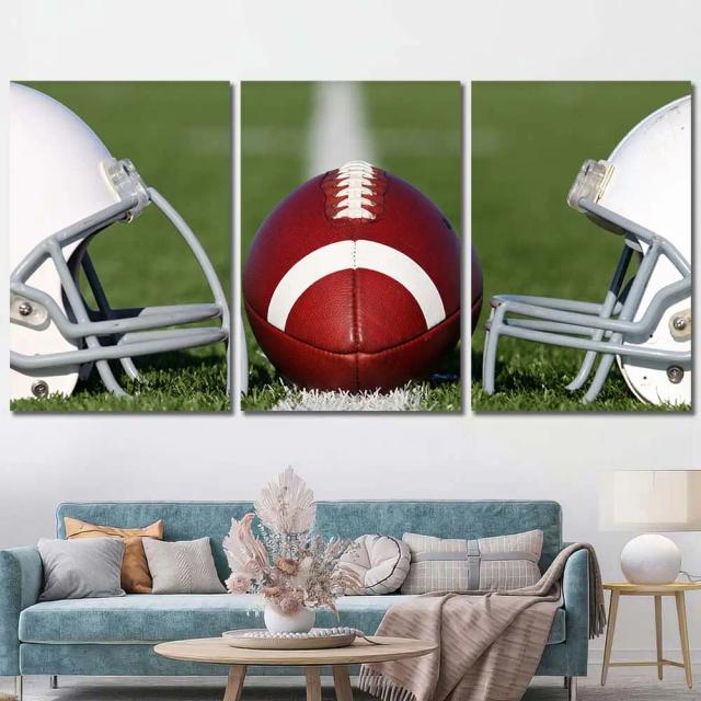 Arte de Parede em Lona HD: Decoração de Capacetes de Futebol Americano para Sala de Estar