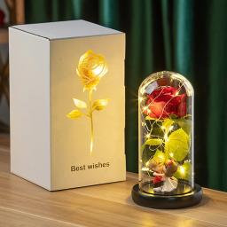 Flores artificiais de rosa, flor eterna em tampa de vidro, luz rosa, presente de aniversário de casamento, dia dos namorados, ornamentos de luminescência - Image 3