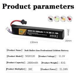 Conjunto de carregador de bateria LiPo para pistola de água RC Airsoft BB Air Pistol, brinquedos elétricos, peças de armas 11.1V, 3S, 2800mAh, 30C, 5020120 - Image 2