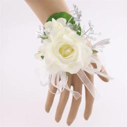 Marfim pulso corsage dama de honra irmãs flor artesanal artificial seda rosa pulseira flores para casamento dança festa decoração - Image 5