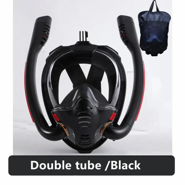 Máscara de Mergulho Completa de Silicone com Tubo Duplo para Snorkeling - Óculos de Natação para Adultos com Sistema de Respiração Subaquática Auto-contido