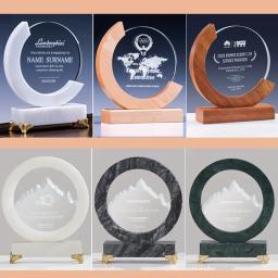 Troféu De Mármore Branco, Prêmio Personalizado, Troféu De Cristal De Madeira, Criativo, Honra High-End, Cartão De Autorização, Troféu Redondo - Image 1