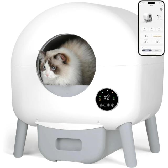 Caixa de Areia Automática Inteligente para Gatos com Controle APP e Grande Capacidade de 76L, Totalmente Fechada e Auto-Limpante