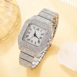Mulheres Diamond Gold Watch Set, senhoras relógios de pulso, pulseira de strass, marca de luxo, 2pcs - Image 6