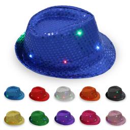 Chapéu de jazz luminoso LED criativo para homens e mulheres, boné de vestir festival adulto, chapéu de jazz para festa de carnaval, chapéu de lantejoulas de hip hop - Image 1