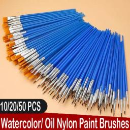 10/20/50 pçs pincéis de pintura conjunto arte redonda plana cabelo náilon escova de pintura para óleo acrílico aquarela para crianças arte suprimentos - Image 1