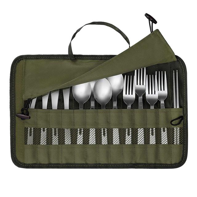 Conjunto Portátil de Utensílios de Cozinha para Acampamento e Churrasco com Saco de Armazenamento