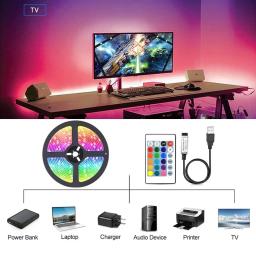 Luzes LED RGB flexíveis para decoração de quarto, fita de controle remoto, sincronização de música, WS2812b, USB 5V, lâmpada para quarto, festa, TV, mesa, quarto, 5050 - Image 5