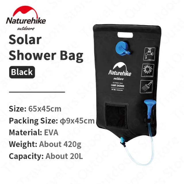Chuveiro Móvel Naturehike de 20L: Aqueça com Energia Solar em Três Horas para Camping e Banho ao Ar Livre