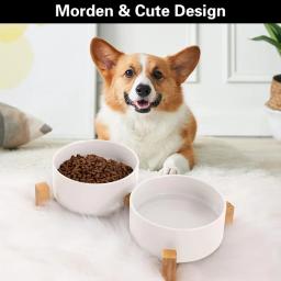 Tigela de cerâmica com suporte de madeira para animais, tigelas para cachorro, interior para gatos e cães pequenos - Image 5