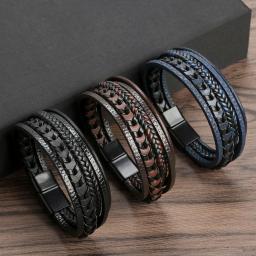 Pulseiras De Couro Genuíno Para Homens, Multicamadas Tecidas À Mão, Pulseiras De Liga, Presentes De Moda, Novo Design - Image 1