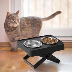 Tigelas de comida para cães de aço inoxidável com suporte Alimentadores ajustáveis para animais de estimação Altura da mesa Double Dog Bowl Stand - Image 3