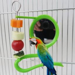 Pássaro espelho de brinquedo com plástico poleiro suporte para gaiola papagaio metal fruta vegetal titular alimentador para lovebirds finches canários - Image 2