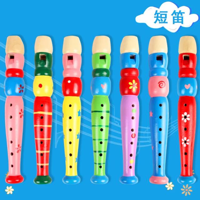 Flauta Curta de Sopros de Madeira para Crianças - Instrumento Musical Educativo com 6 Buracos para Desenvolvimento Infantil